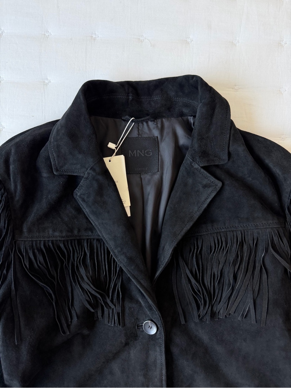 Mango NWT Medium Black Fringe Suede Leather Jacket - Picture 10 of 13